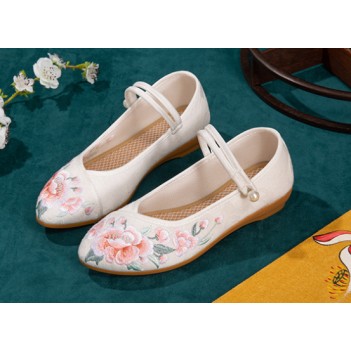 Chinese Style Women Embroidered shoes White