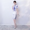 Cheongsam top knee length floral satin Chinese dress