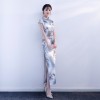 Cheongsam full length floral satin Chinese dress
