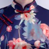 Floral printed dark blue short Chinese sheath dress