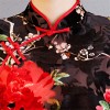 Black and red satin folk bird floral printed short sleeve Chinese dress