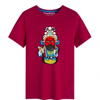 Guan Yu Peking Opera Chinese style creative Wine Red T-shirt Unisex