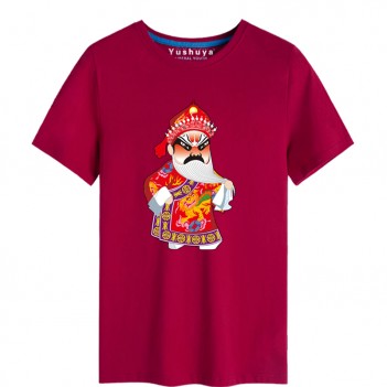 Lian Po Peking Opera Chinese style creative Wine Red t-shirt Unisex