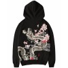 Chinese Style Autumn And Winter Embroidery Printed Sweatshirt Black