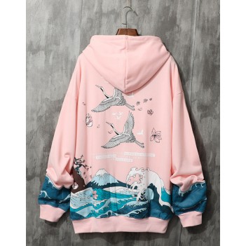 Chinese style crane couple sweater hooded pink