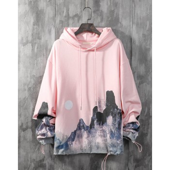 Chinese style crane couple sweater hooded Pink