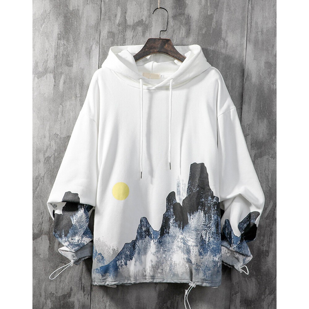 Chinese style ink couple sweater hooded white