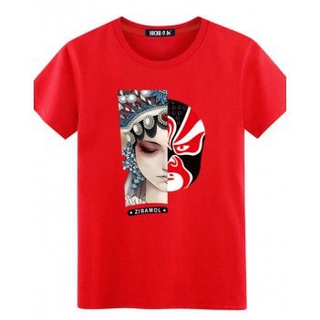 Chinese style facial makeup Beijing opera T-shirt red