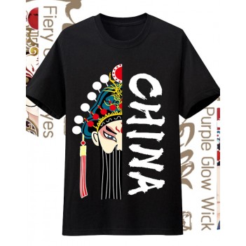 Chinese style Beijing opera facial makeup short sleeve old student black