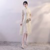 Short sleeve knee length classic lace cheongsam Chinese dress