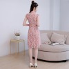 Cap sleeve pink lace short Chinese mandarin collar dress