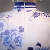 Blue & white porcelain pattern silk blend cheongsam evening dress