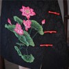 Knee length lotus pattern silk blend black cheongsam  dress