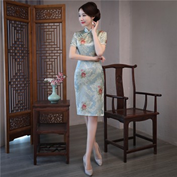 Short sleeve mandarin collar short Chinese summer dress