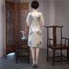 Half sleeve crane print knee length cheongsam Chinese dress