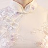 Short sleeve knee length beige cheongsam chinese dress with floral lace