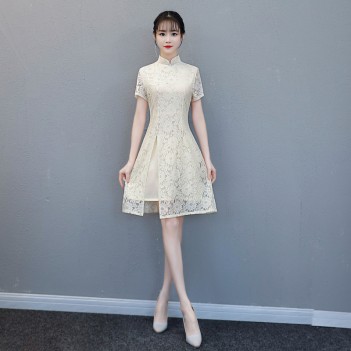 Cheongsam tea length floral two-piece dress