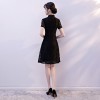 Cheongsam knee Length black floral two-piece dress