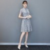 Cheongsam knee length purple lace dress