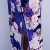 Full length blue floral silk blend cheongsam Chinese dress with strap buttons