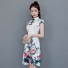Knee length floral silk blend Cheongsam short Chinese dress