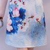 Knee length blue silk blend cheongsam Chinese dress