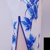 Cap sleeve mandarin collar pottery blue printed cheongsam 