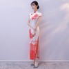 Cap sleeve mandarin collar red peony flroal Chinese dress