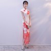 Cap sleeve mandarin collar red peony flroal Chinese dress