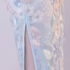 Short sleeve mandarin collar light blue lace qipao