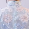 Short sleeve mandarin collar light blue lace qipao