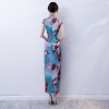 Cap sleeve full length floral cheongsam Chinese dress
