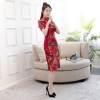 Cheongsam knee length red floral dress