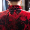 Half sleeve red floral velvet cheongsam Chinese dress