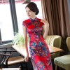Full length brocade cheongsam red floral Chinese dress