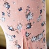Short sleeve knee Length linen Cheongsam pink peach floral Chinese dress