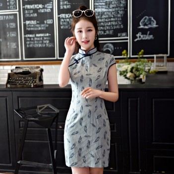 Cheongsam knee length linen dress