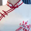 Cap sleeve mandarin collar red on white tea length cheongsam