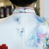 Multi color floral printed long mndarin collar dress
