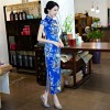 Full length floral rayon cheongsam Chinese dress with strap buttons