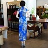 Full length floral rayon cheongsam Chinese dress with strap buttons