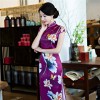 Cap sleeve tea length purple floral cheongsam Chinese dress