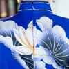 Cap sleeve tea length blue floral cheongsam Chinese dress