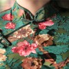 Floral embroidery short sleeve knee length green velvet cheongsam Chinese dress
