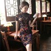 Illusion neck cap sleeve velvet cheongsam Chinese dress