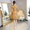 Half sleeve yellow floral printed knee length cheongsam Chinese dress