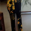 Full length short sleeve cheongsam with yellow floral printed