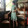 Half sleeve mandarin collar green flroal Chinese dress
