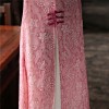 Short sleeve mandarin collar pink flroal Chinese dress