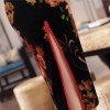 Floral embroidery half sleeve knee length velvet cheongsam Chinese dress